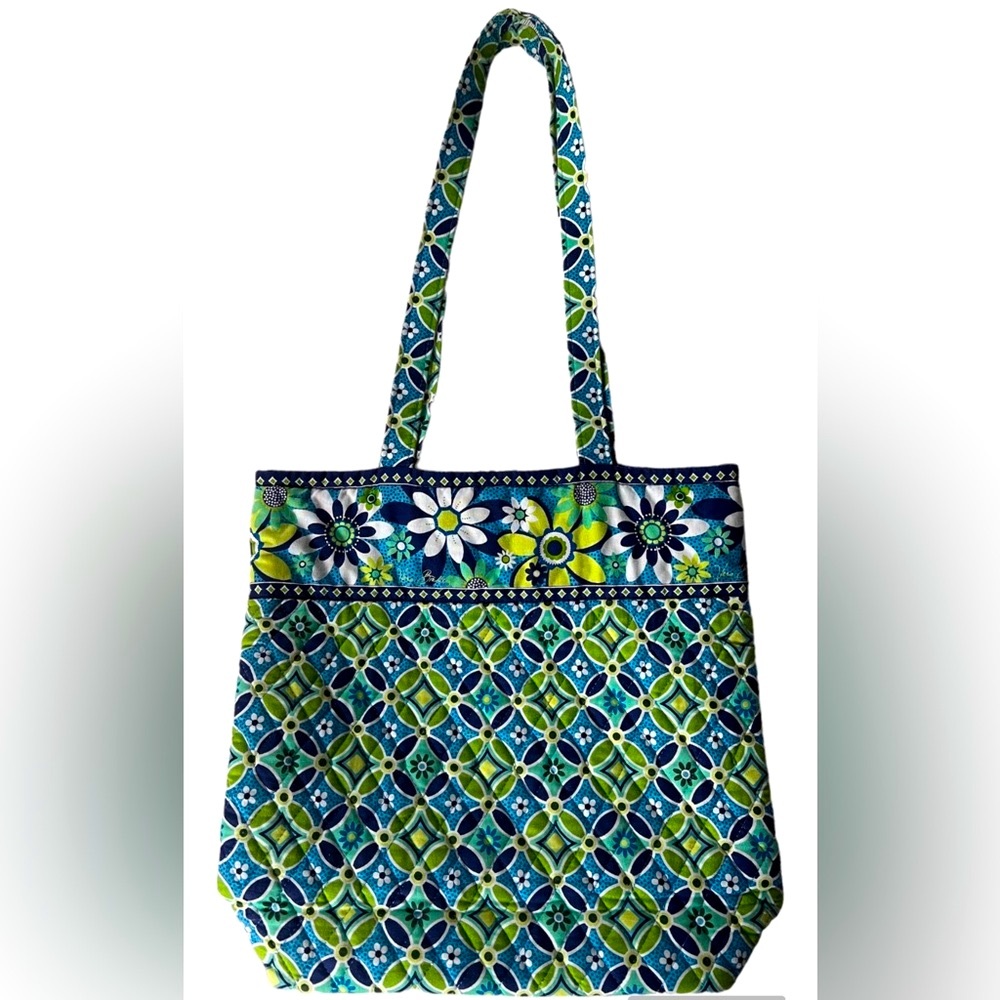 Vera Bradley Blue Green Paisley Floral button closure Quilted Tote